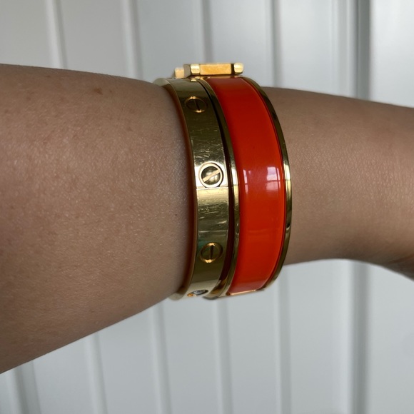 Hermes Clic H bracelet with orange enamel and yellow gold hardware - Picture 10 of 12